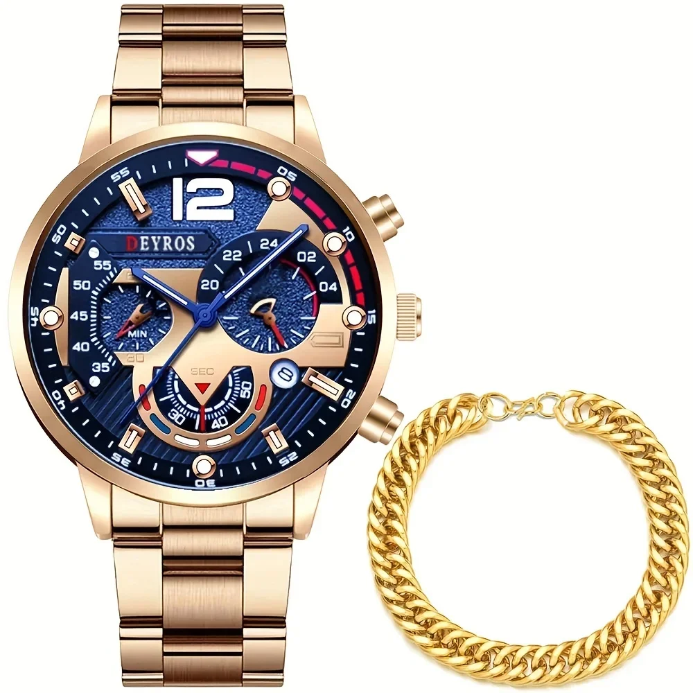 Relojes de acero inoxidable a la moda para hombre, pulsera con calendario, relojes de pulsera de cuarzo para hombre, reloj informal clásico para hombre, opción Ideal para regalos