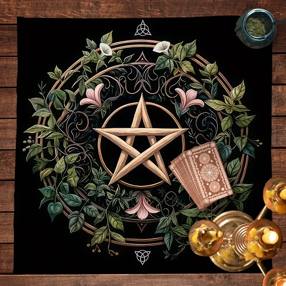 50/75/110cm Tarot Mat Cloth Pagan Altar Cloth Star Pattern Vibrant Floral Plants Vines Tarot Cloth Divination Decor Witchcraft