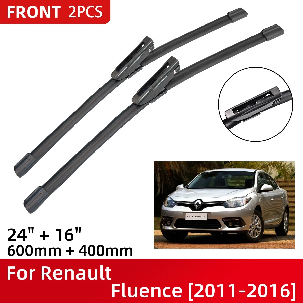 

Front Wiper Blades For Renault Fluence 2011-2016 Windshield Windscreen Window 24"+16" 2011 2012 2013 2014 2015 2016