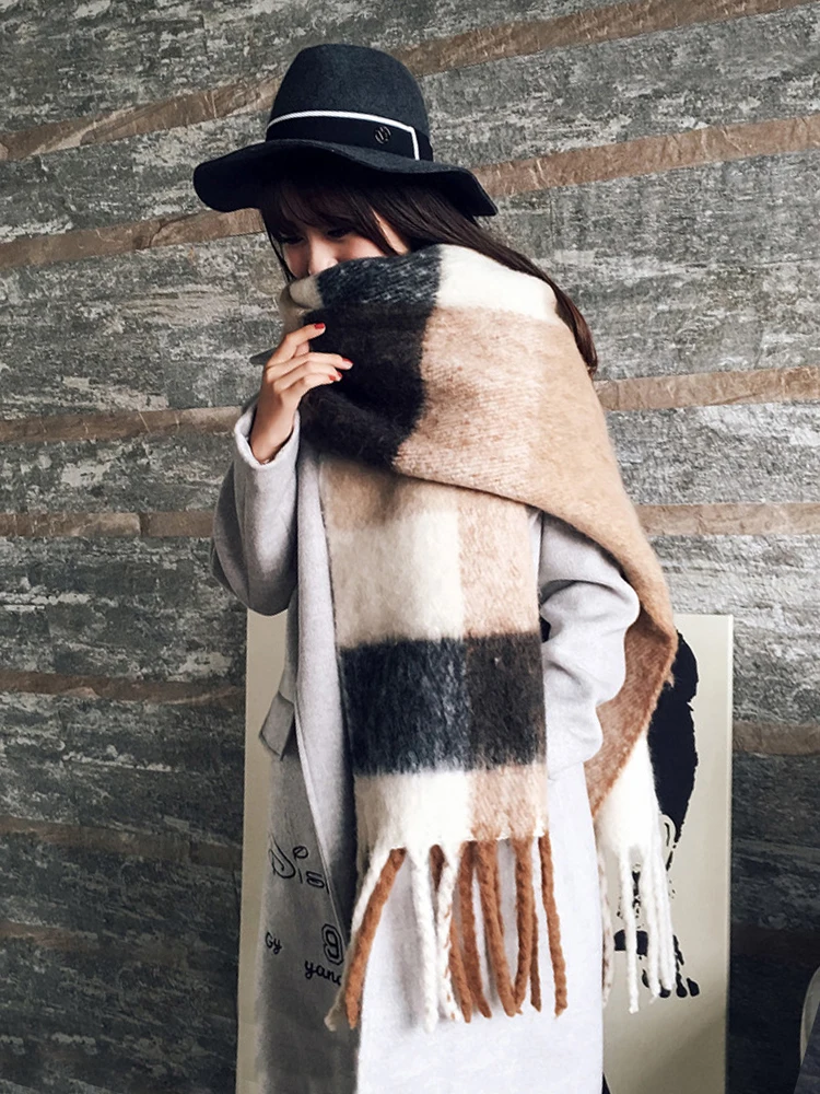 2024 Inverno Solido Sciarpa Vintage Donna Uomo Sciarpe Preppy Caldo Pashmina Foulard Bufanda Maschio Mujer Morbido Spessore Wrap Scialle Plaid