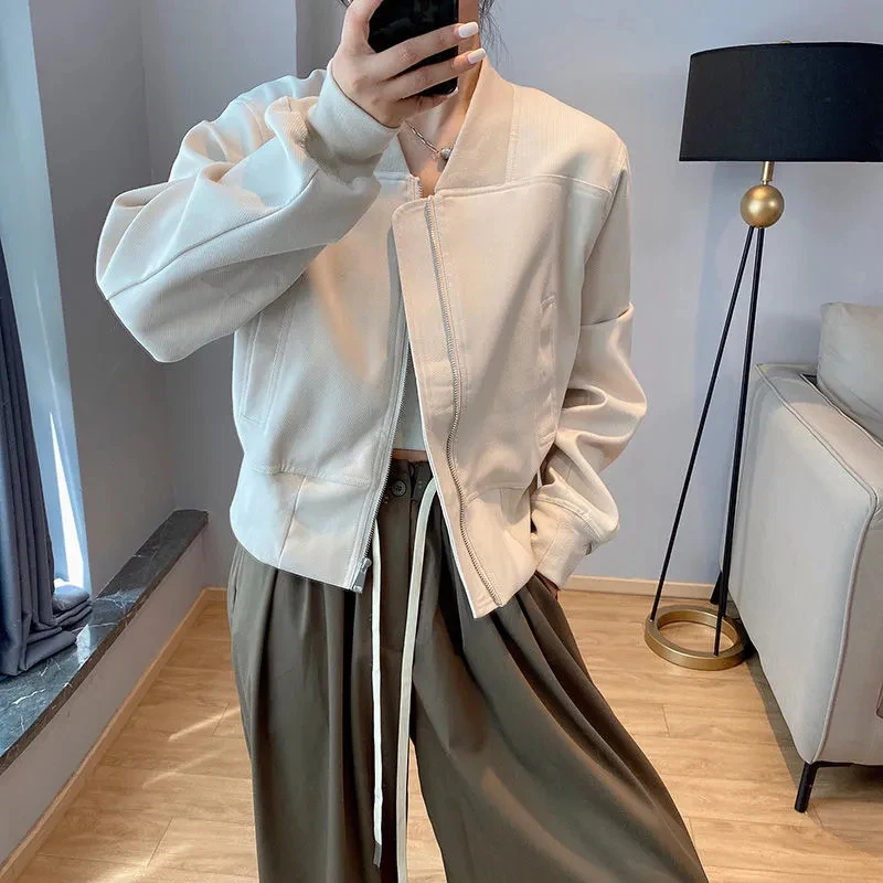 Streetwear Crop Jacket for Women Y2K Autumn Loose Long Sleeve Zipper Baseball Uniform Coat Korean Fashion All Match Outerwears