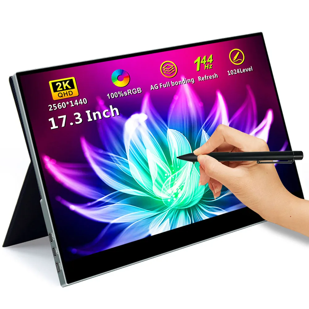 1440P Portable Gaming Monitor 17.3 Inch Touchscreen Monitor with Capacitive Stylus Pen 144HZ Expand Monitor for Laptop/Phone/PS4