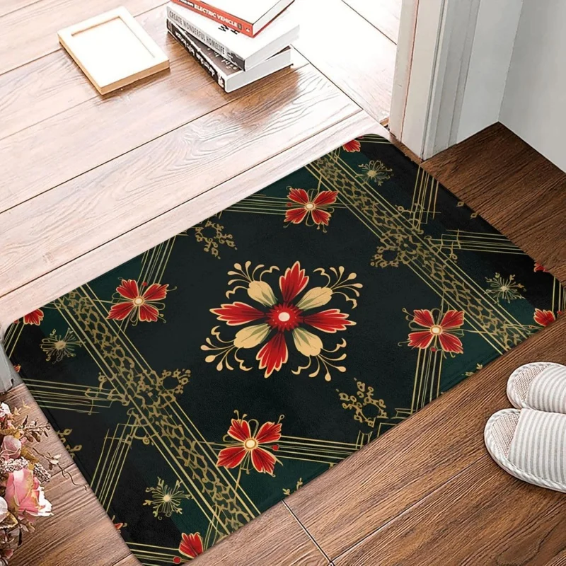 Green snowflake printed floor mat suitable for various indoor and outdoor useswith a size of 50x80 centimeters