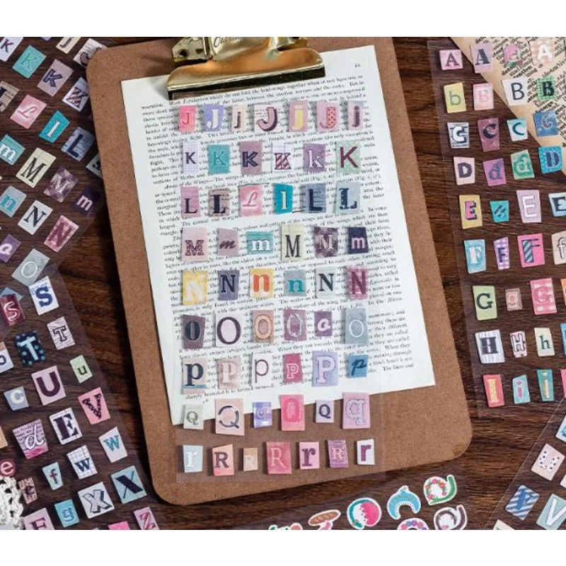 6개 세트 빈티지 스타일 문자 및 숫자 스티커 - 창의적인 DIY 저널 장식 예술적 레트로 콜라주 스티커