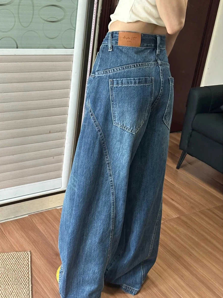 Długie spodnie jeansowe w stylu vintage American Denim Wiosna Jesień Wysoki stan Cienkie Luźne Spodnie z szerokimi nogawkami Damskie spodnie jeansowe Plus Size