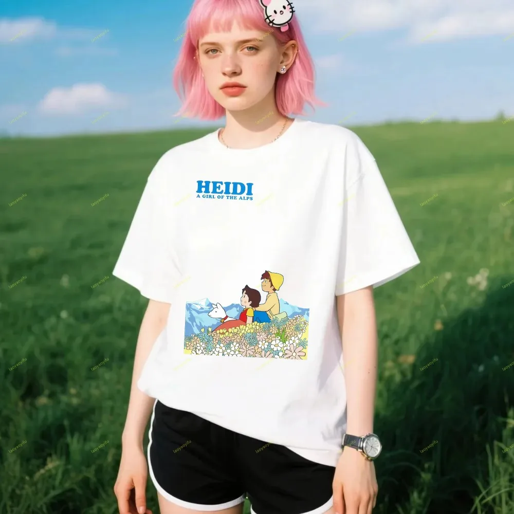From The Alpine Girl Heidi Cartoon T-shirt Kawaii Girl Graphic Print Shirt Tops Summer Casual Wear Suitable for Both Men Women