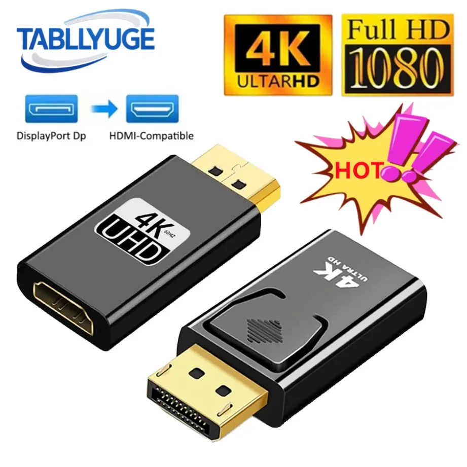 Adaptador DisplayPort para HDMI 4K/1080P DP Macho para Fêmea, Conversor HD 4K60Hz para Laptop, PC e Projetor