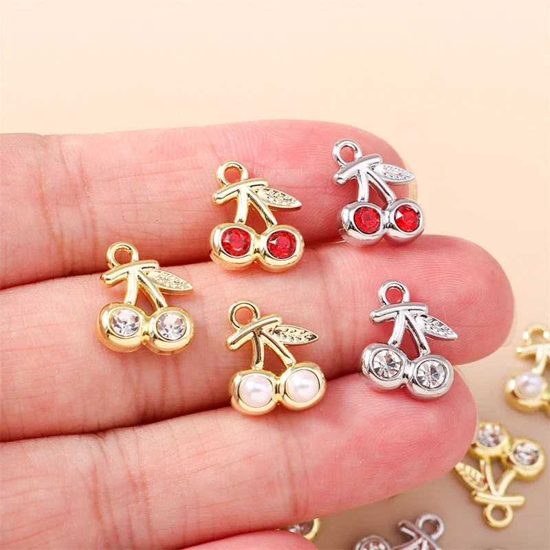 5 Stück 10x12mm Niedliche Mini-Kristall-Frucht-Kirschanhänger für die Herstellung von Halsketten, Ohrringen, Armbändern, DIY-Bastelarbeiten, Schmuckzubehör – Detail 3