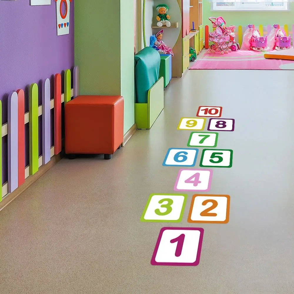 10/15/20cm Self-adhesive Lattice Number Game Decals Multicolor Hopscotch Floor Stickers Removable Waterproof Number Grid Sticker