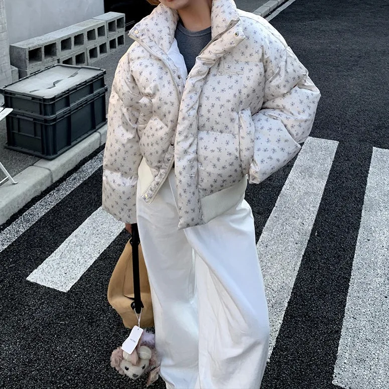 Sweet Style Short Floral Cotton Suit Women's Autumn and Winter 2025 Warm Bread Clothes Small Man Stand-up Collar Jacket