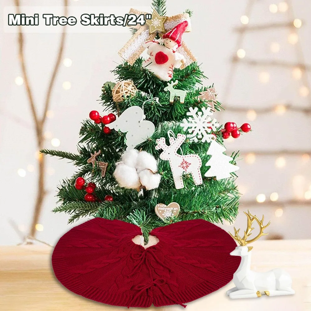 Hot Sale Bowknot Xmas Tree Skirt Red Knitted Knitted Tree Skirt Fried Dough Twist Xmas Tree Bottom Ornament New Year's Supplies