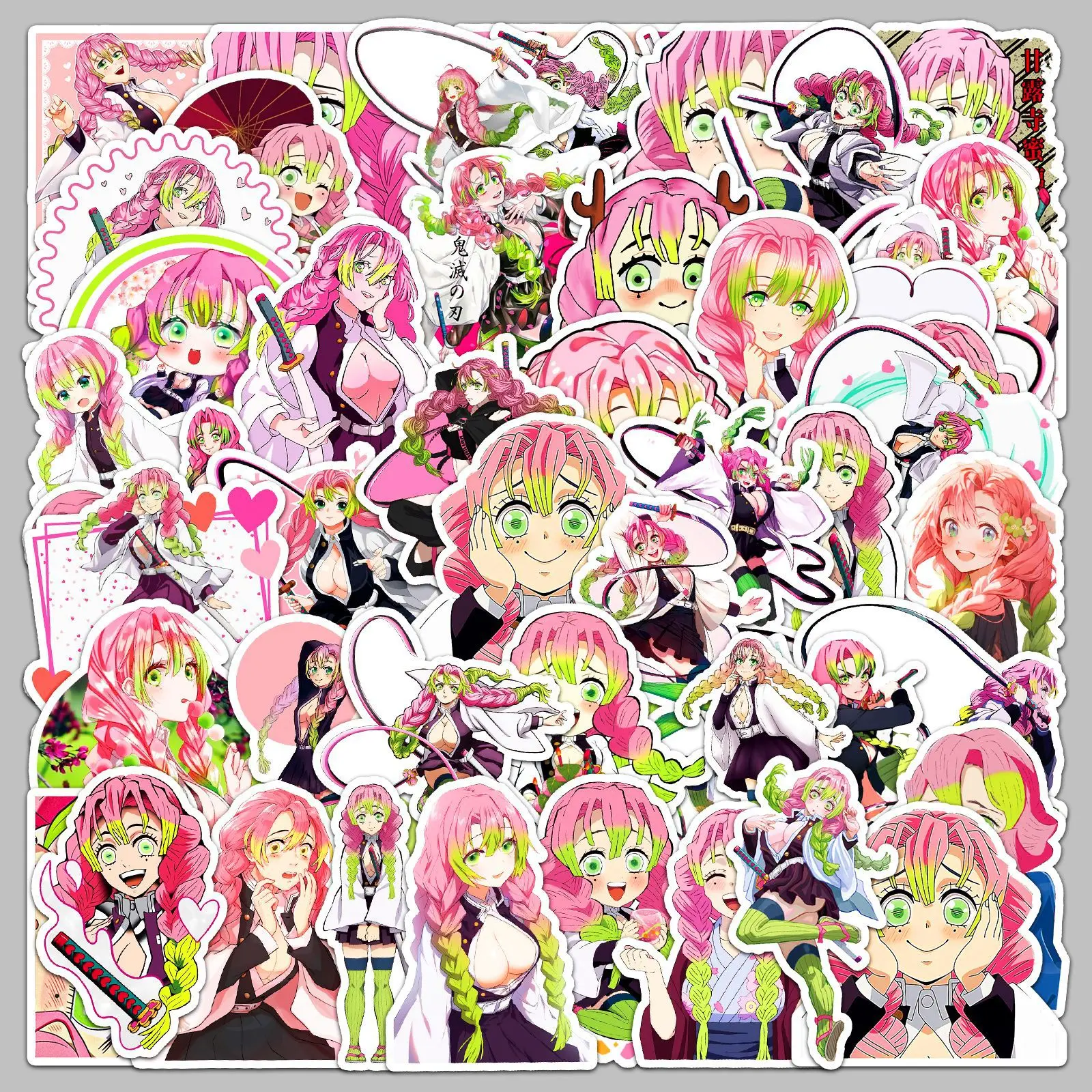 10/30/50Pcs Cute Kanroji Mitsuri Graffiti Decals Cartoon Anime Demon Slayer Stickers Decorative Water Cups Luggage Stickers Gift