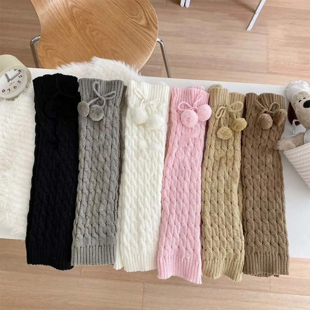 Kawaii Koreanischen Stil Kinder Beinlinge Balletcore JK Gestrickte Bein Abdeckung Lolitas Lange Strümpfe Plüsch Ball Bein Socken Mädchen