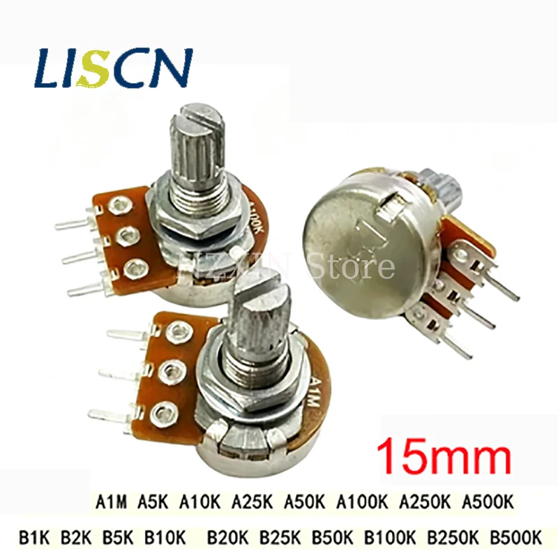 A10K 50K 100K Power Amplifier Speaker Volume Potentiometer Twin 6-Pin Single 3-Pin Round Knob 15mm