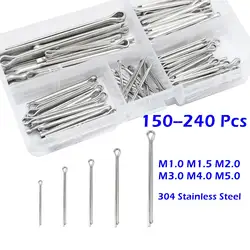 150/240 Pcs Stainless Steel Cotter Pin Kit Split Pin Assortment Whistle U Pin Fixings Assorted Sizes M1 M1.5 M2 M2.5 M3 M4 M5