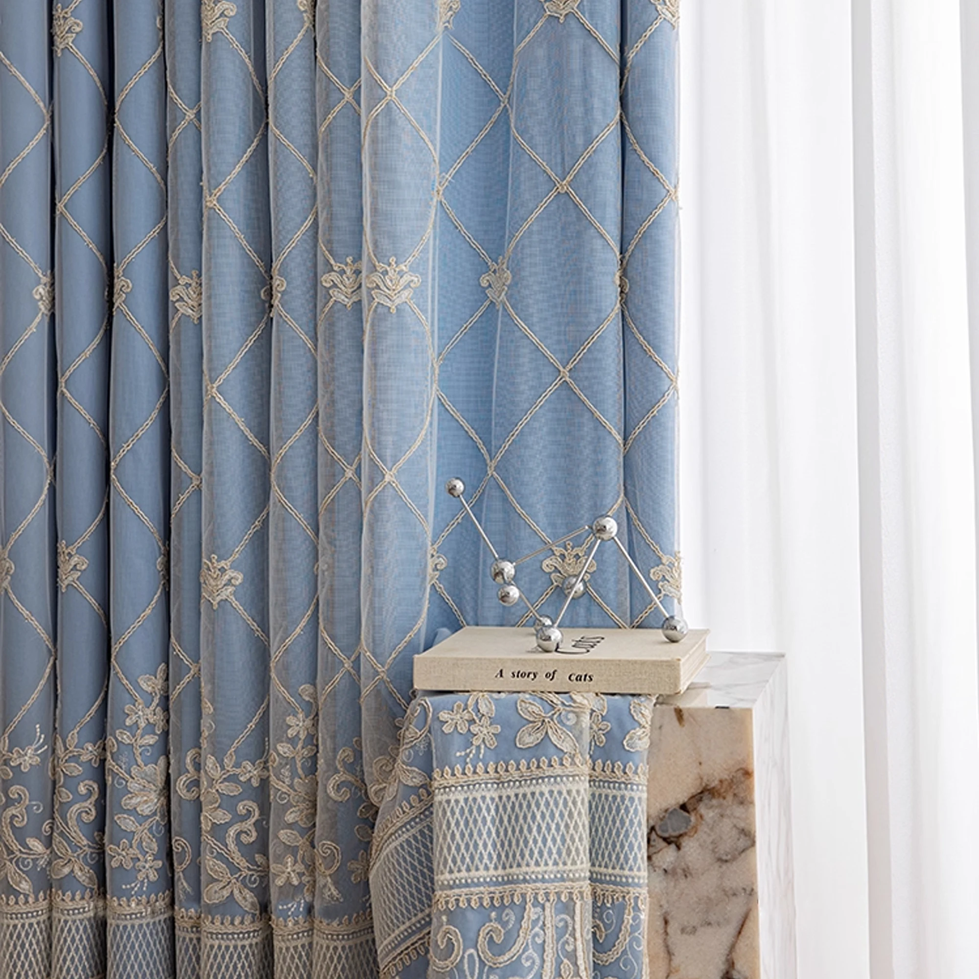 French Rococo Medieval Style Curtain Lace Double-layer Gauze Curtain Bedroom Floating Window High-end Embroidery