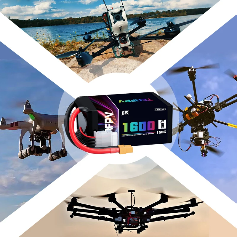 2PCS TERFPV Lipo Battery 6S 22.2V 1600mAh 150C/300C with XT60 Plug for FPV Drone Quadcopter Helicopter Aircraft RC Models Parts