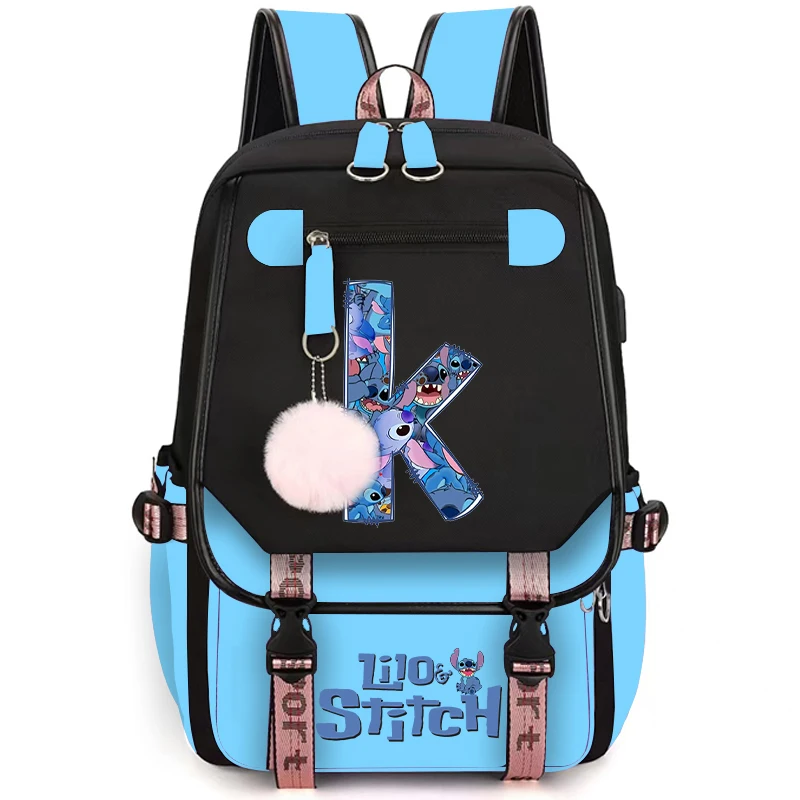 Anime Lilo Stitch Backpack for Teen Girl Boy School Student Usb Laptop Backpack Women Back To School Schoolbag 26 Letter Mochila