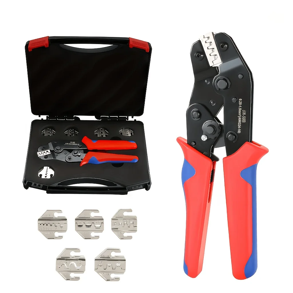 

SN-58B 6-in-1 Crimping Pliers Set Ratchet Crimper Tool Kit with 6 Jaws for Dupont, JST, XH2.54, Ferrule, Ring, Spade Terminals 0