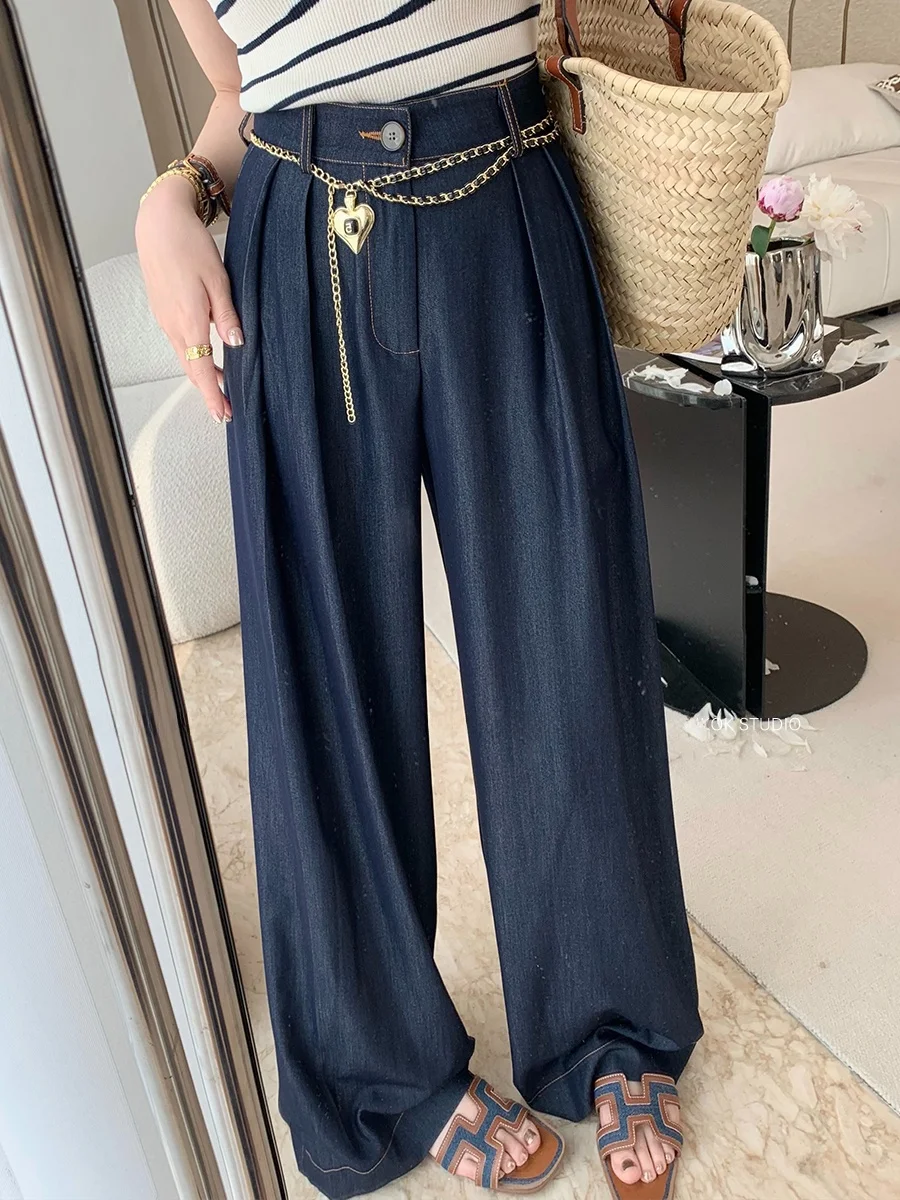 

MUKOK, синие джинсы с высокой талией и широкими штанинами длиной до пола, женские тонкие прямые повседневные брюки, новинка весны, эффект похудения