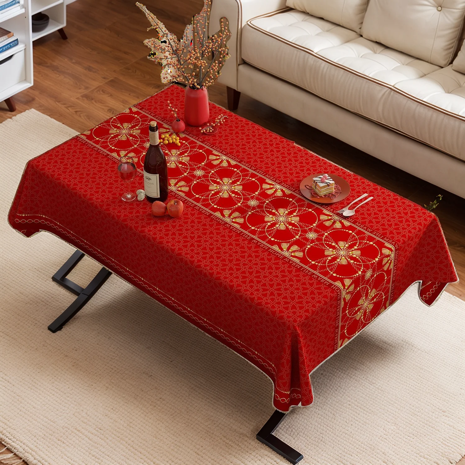 Chirstmas Tablecloth New Year Table cloth Red Table Runner Waterproof Cover For Dining Room Home Party Props Home Decoration