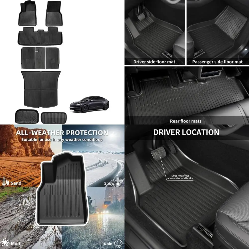 

Коврики для нового Tesla Model Y Juniper 2025-2026, 7 комплектов, всепогодные утолщенные коврики из ТПЭ, водонепроницаемые, противоскользящие, в крыше и сзади