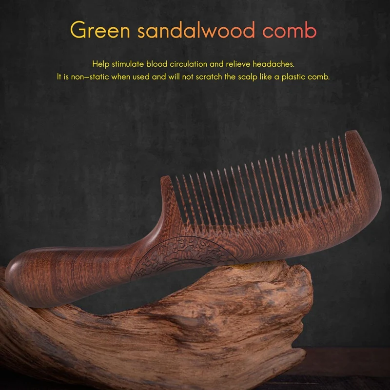 Unisex Sandalwood Comb Women Men Home Travel Wood Anti-Static Fine-Tooth Comb Wooden Handles Hair Comb