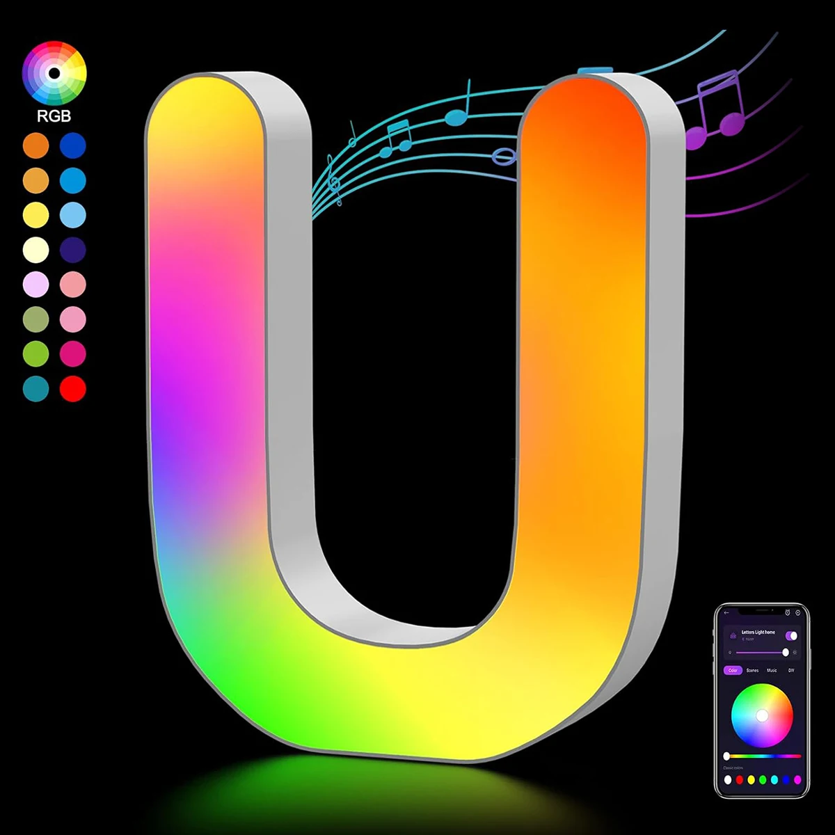 Decorative Letters Light Smart APP with 128+ Scenes DIY Music Sync Night Light Wedding Birthday Party Christmas Lights Letter U