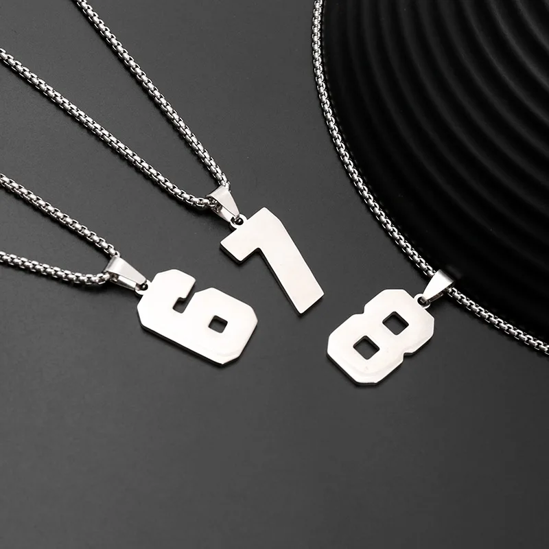 الفولاذ المقاوم للصدأ على الوجهين عدد قلادة 0 1 2 3 4 5 6 7 8 9 مستطيل قلادة الرجال النساء الجوف محظوظ أرقام سلسلة مجوهرات