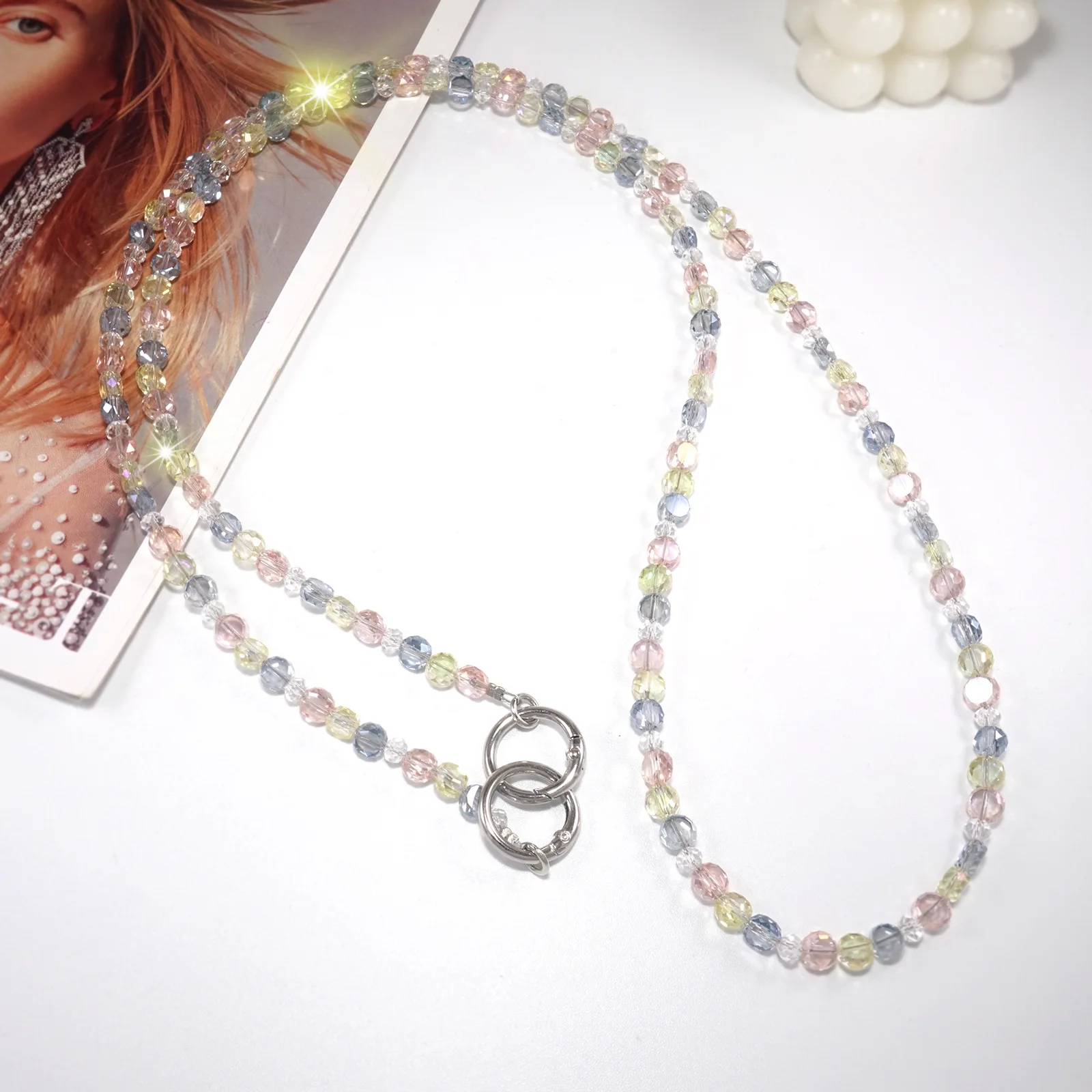 

Женская двусторонняя длинная подвесная цепочка с красочными кристаллами, высококачественная диагональная подвесная цепочка новой богини, подвесная цепочка с защитой от потери