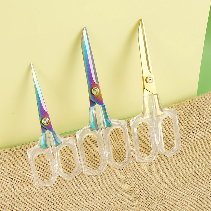 Fniiva 1Pc Transparent Plastic Handle Stationery Scissors Office Stationery Paper Cuting Pruning Sewing Craft Tool