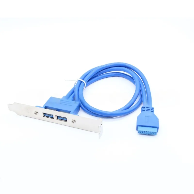 2 Ports USB 3.0 Female Back Panel To Motherboard 20pin Header Connector Cable Adapter with PCI Slot Plate Bracket 0.5m