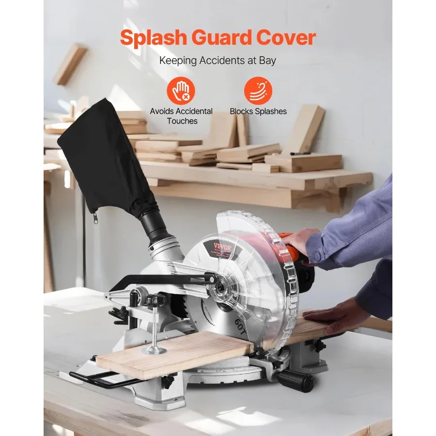 منشار ميتري مركب سلكي 10 بوصة مع محرك 15 أمبير وشفرة 60 سنًا للقطع الدقيق في الخشب وضبط التزيين المركب #6