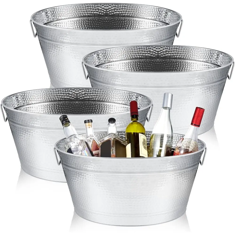 

4 Pcs 24 Quart Heavy-Duty Oval Stainless Steel Beverage Tubs, Ideal for Ice, Drinks, and Parties