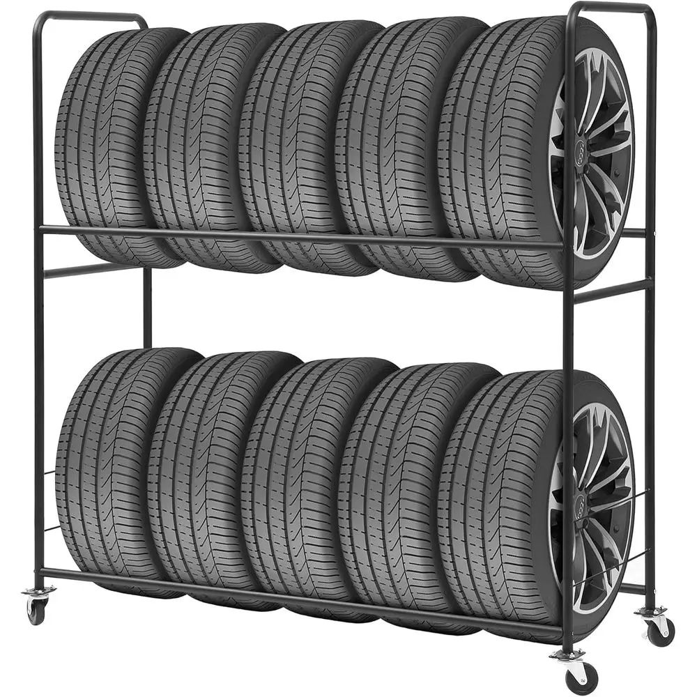 Estante metálico ajustable para almacenamiento de neumáticos, con ruedas giratorias, capacidad para hasta 10 ruedas, 63 x 60 x 21