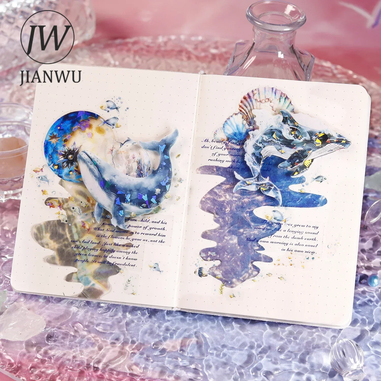 JIANWU Whales Fall Into The Stars Series Vintage Flower Material Collage Landscaping PET Sticker Creative DIY Journal Stationery