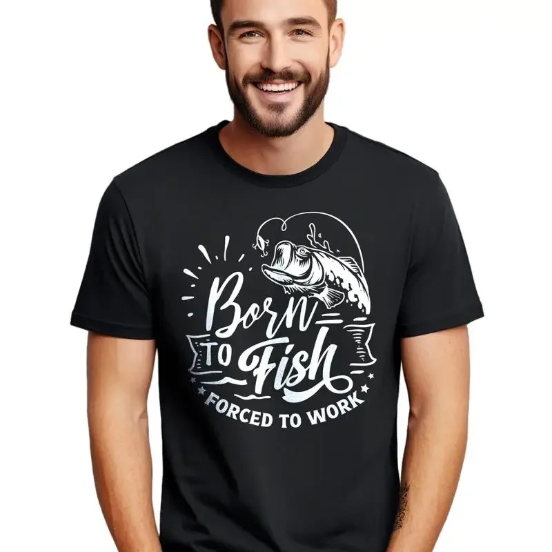 T-shirt Born to Fish Forced Work, drôle et relatif à la vie quotidienne, unisexe
