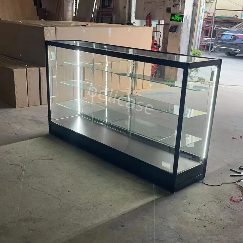 Mostrador de vidrio personalizado con luces, 6 pies, marco de aluminio, gabinete de exhibición Bloqueable, muebles de tienda de humo