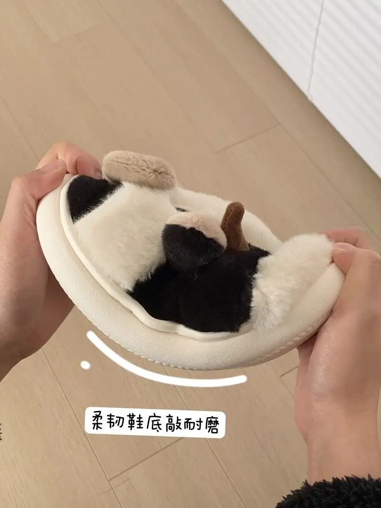 Animal Cow Plush Children Slipper Cartoon Kids Shoes Babi Flat Slides Child Cute Little Dairy Cow Indoor Soft Slippers family