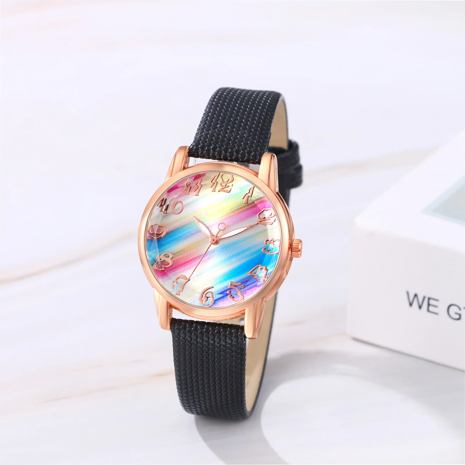 

LANCARDO Colorful Bohemian Watch Rainbow Dial Leather Strap Mermaid Color Quartz Watch Women's Fashion Exquisite Watch