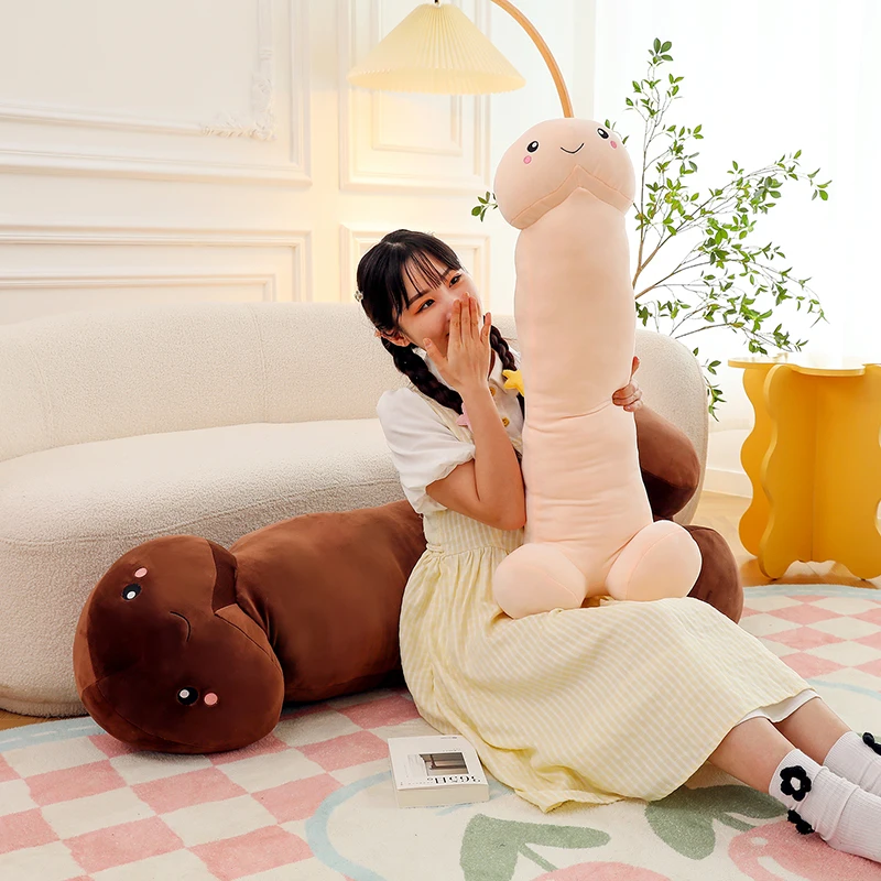 Funny Long Body Pillow, Novelty Prank Stuffed Doll Two Colors Skin & Brown Soft Plush Bolster Cushion Joke Gift for Friends