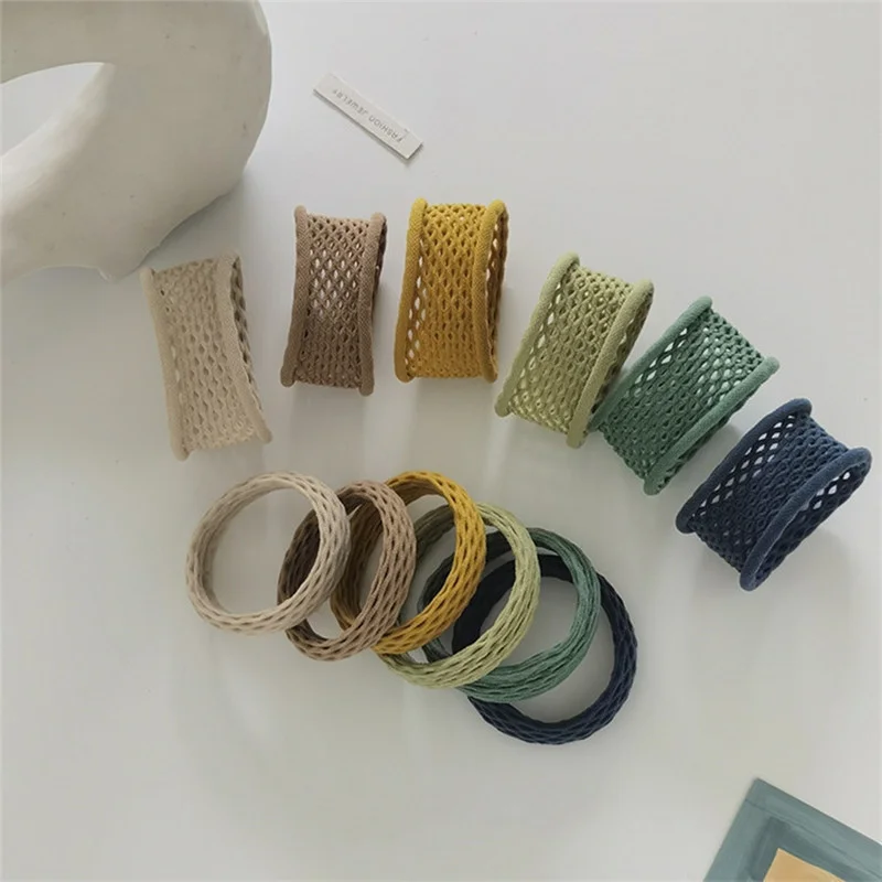 6pcs/pack Women Hollow Out Seamless Elastic Hair Band Quality No Crease Rubber Band Stretch Ponytail Hair Tie Simple Rope Band