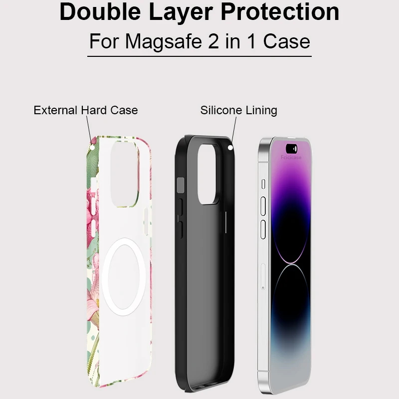 Fcicicase Case For iPhone 16 15 14 13 11 12 Pro Max 16 Plus Shockproof For Magsafe Two in One Magnetic Double-layer Cover