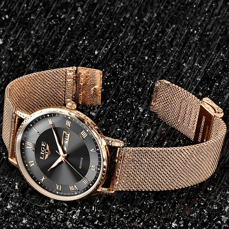 LIGE Fashion Luxury Quartz Watch for Men Casual Mesh Belt Date Week Ultra Thin Men\'s Watches Elegant Male Clock Reloj Mujer+Box