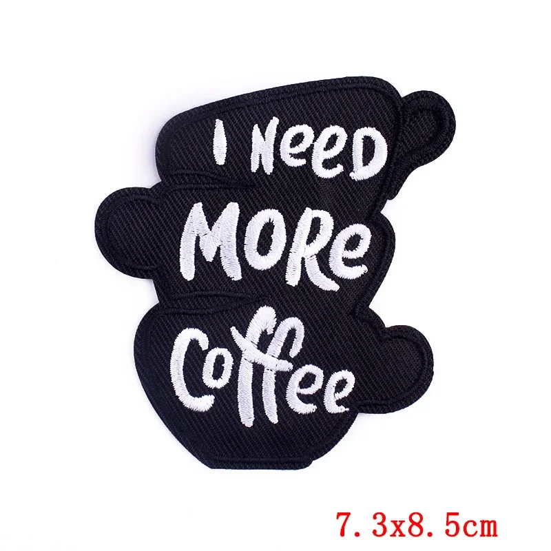 Coffee Cup Embroidery Patches Iron on Cafe Badges for DIY T-shirt Caffeine-lover Appliques Thermo Adhesive Stickers Customizable