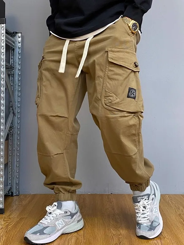 

Large Size 300 Pou American Retro Casual Pants Men's Spring Autumn Loose Match All Cargo Pants with Big kets Youthful