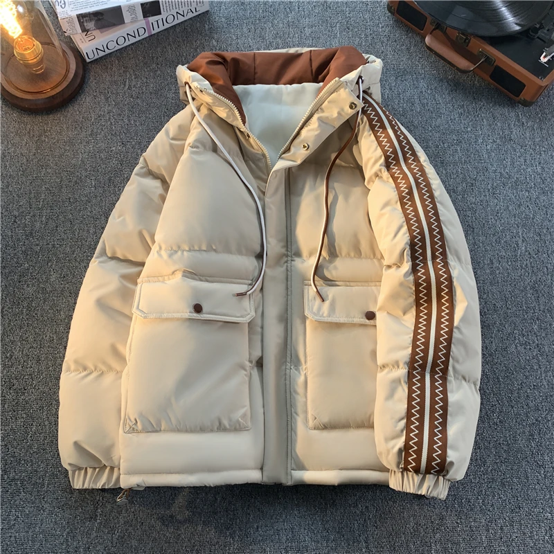 2024 Winter Men's Hooded Jacket Casual Outdoor Travel Windproof Warm Thick Cotton Coat Korean Fashion Brand Men's Bread Jacket