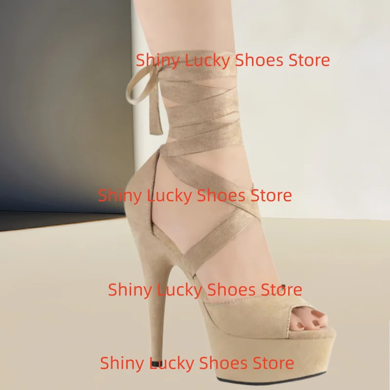 

Crossover Strap Shoes for Womens Platform High Heels Sewing Lines Tacones Solid Female Sandals Velvet Zapatos De Mujer Pleated