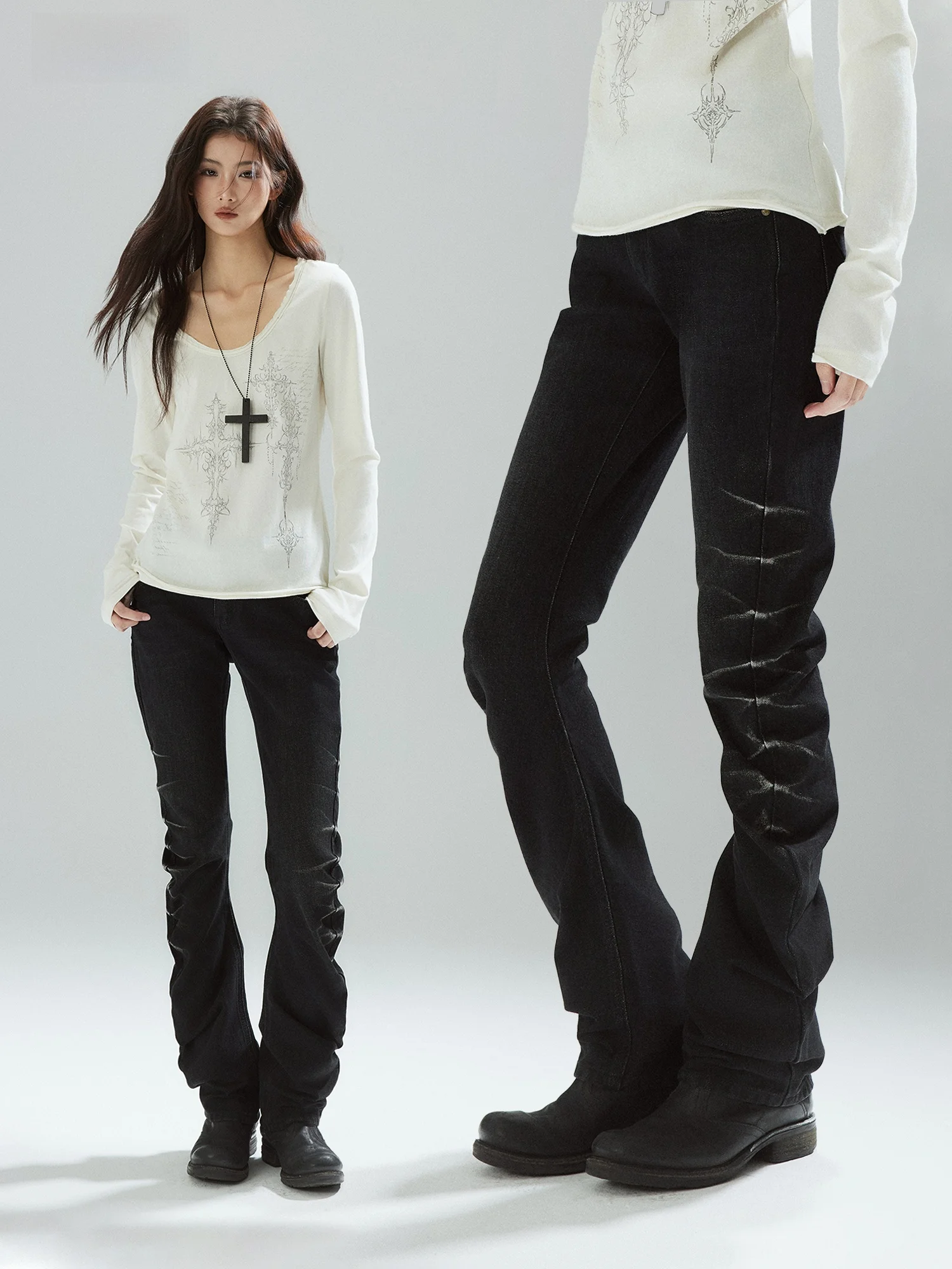 

Low Waist Cuffed Ripped Slim Fit Zipper High Waist Washed out Denim Jeans Street Style Cotton Long Trousers Women's Fashion