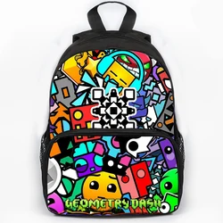 16 Inch Angry Geometry Dash Print Backpack for Kids Girls Boys Anime Bookbag Large Capacity Travel Backpacks Students Schoolbag